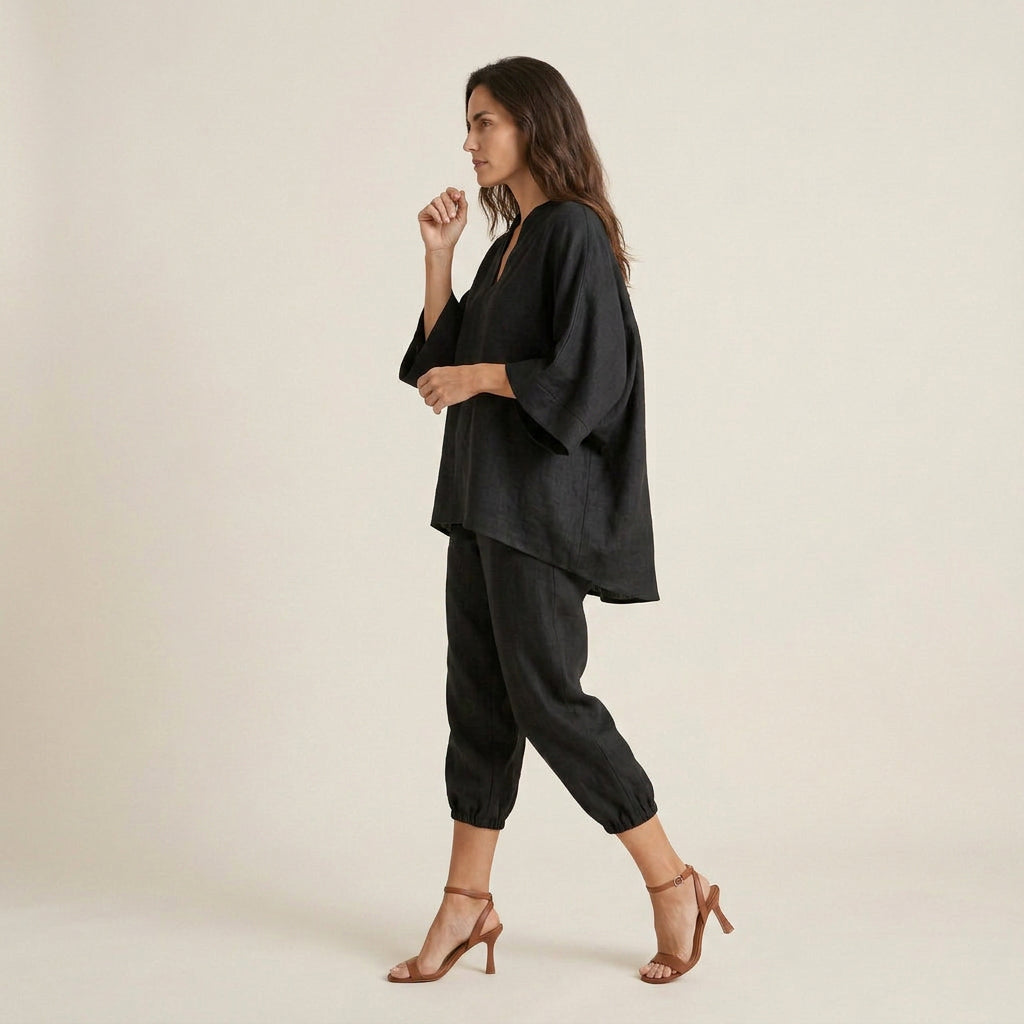 Conjunto de Lino con Túnica y Pantalón Capri para Mujer