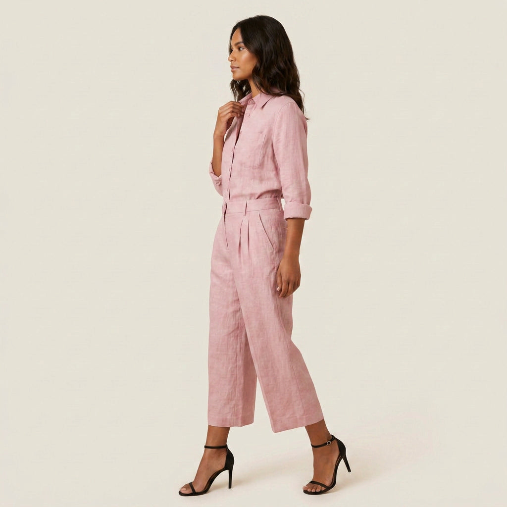 Conjunto de Lino con Camisa y Pantalón Culotte para Mujer