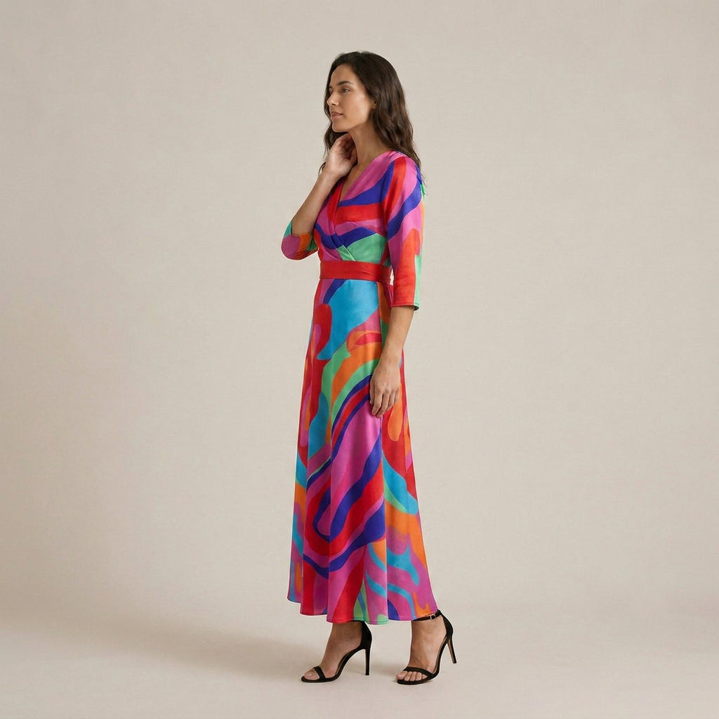 Vestido Fiesta Escote Cruzado Manga Francesa para Mujer