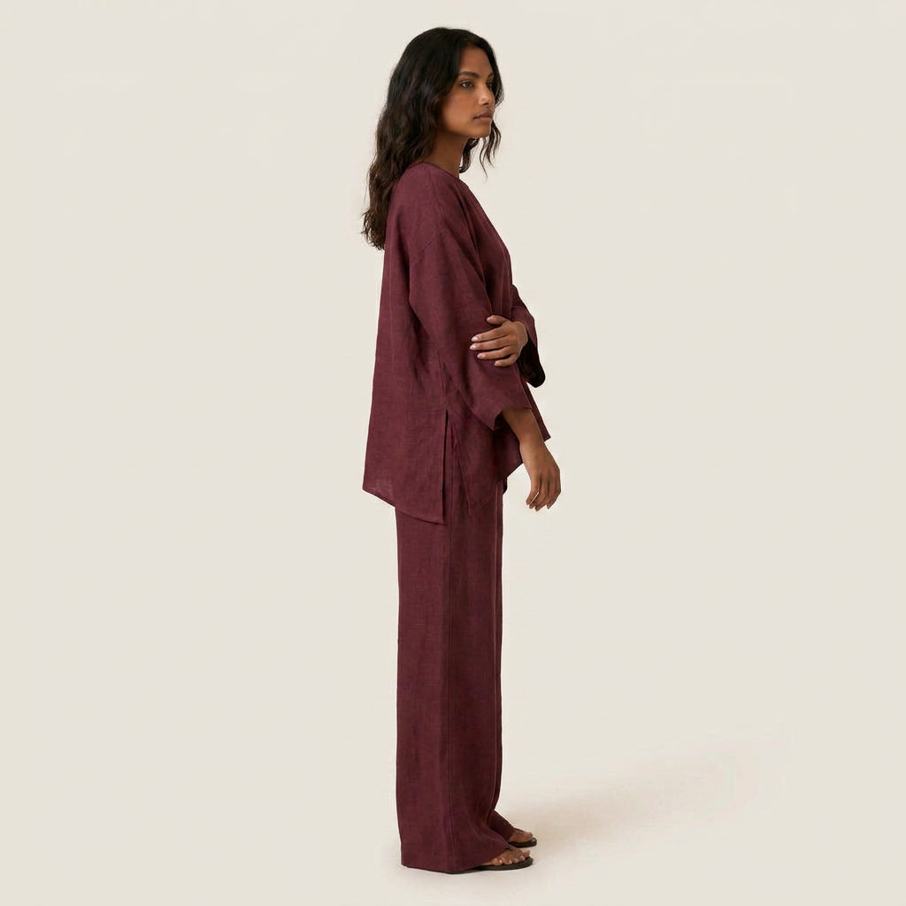 Conjunto Efecto Lino Top y Pantalón para Mujer