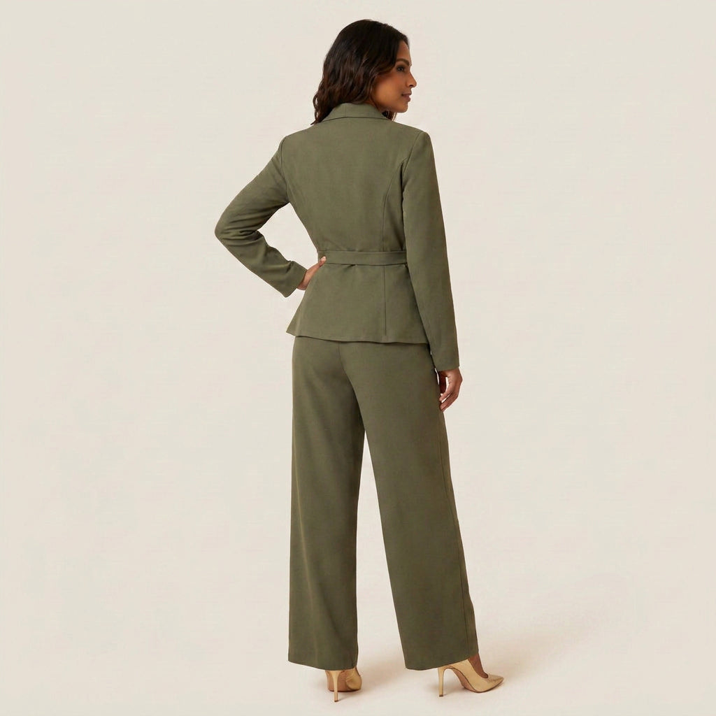 Conjunto Blazer Asimétrico y Pantalón Ancho para Mujer
