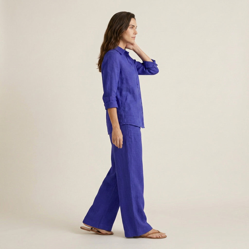 Conjunto Efecto Lino Camisa y Pantalón para Mujer