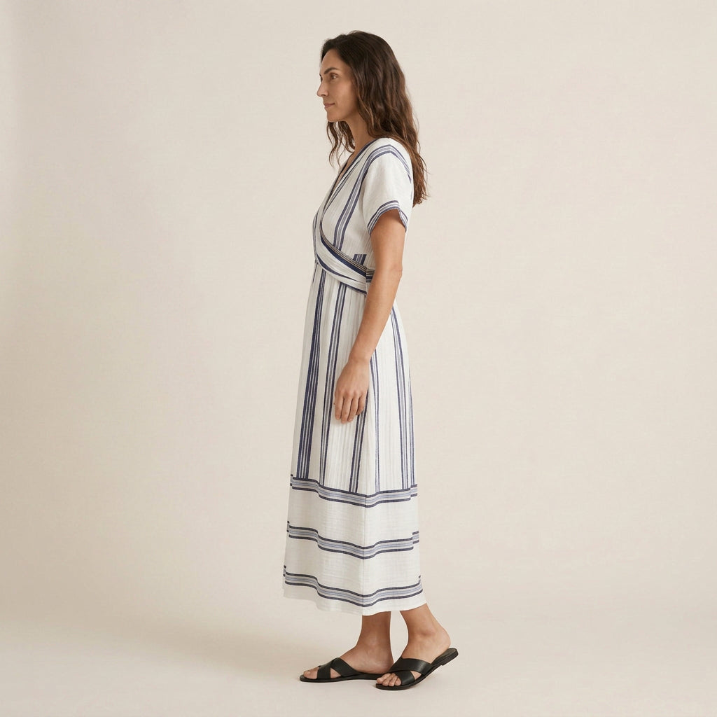 Vestido Midi Manga Corta con Nudo Frontal para Mujer
