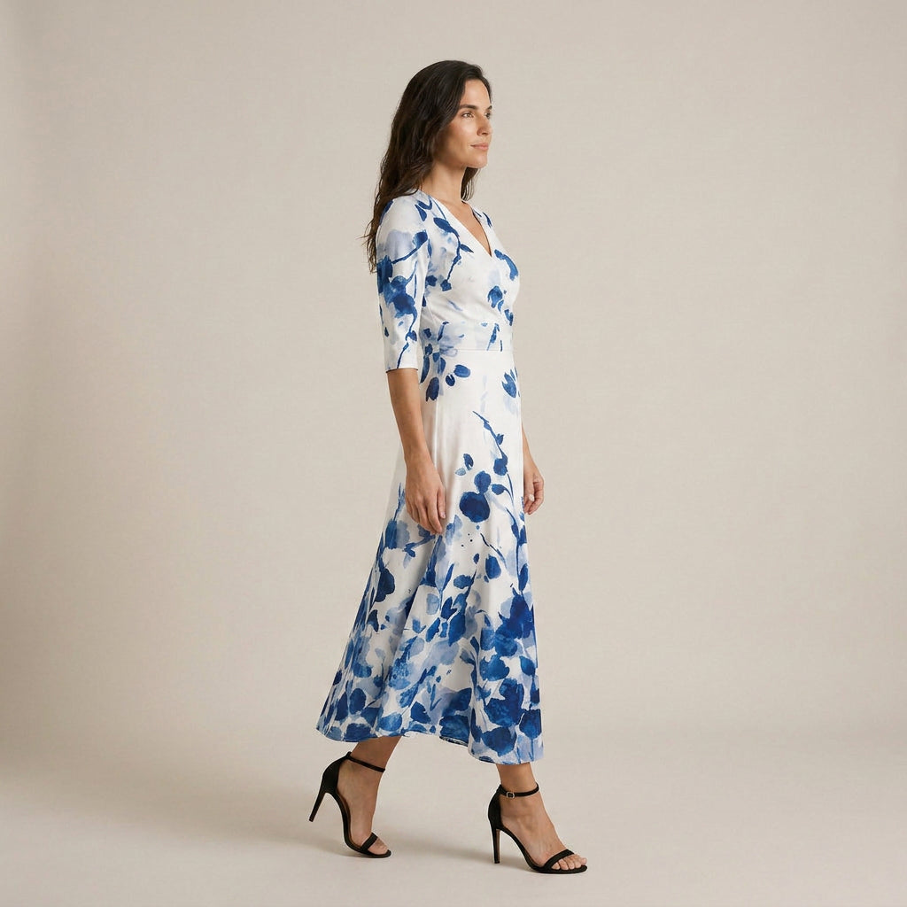 Vestido Fiesta Escote Cruzado Manga Francesa para Mujer