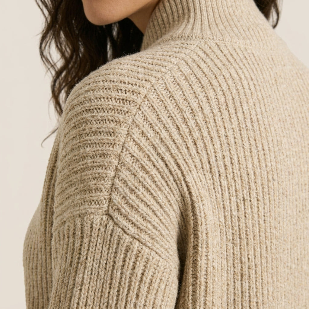 Vestido de Punto Canalé con Cuello Alto y Botones para Mujer