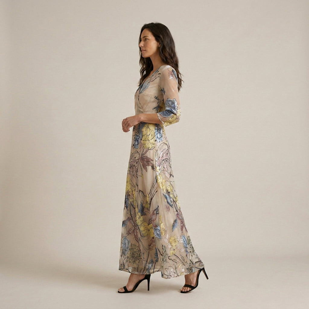 Vestido Fiesta Escote Cruzado Manga Francesa para Mujer