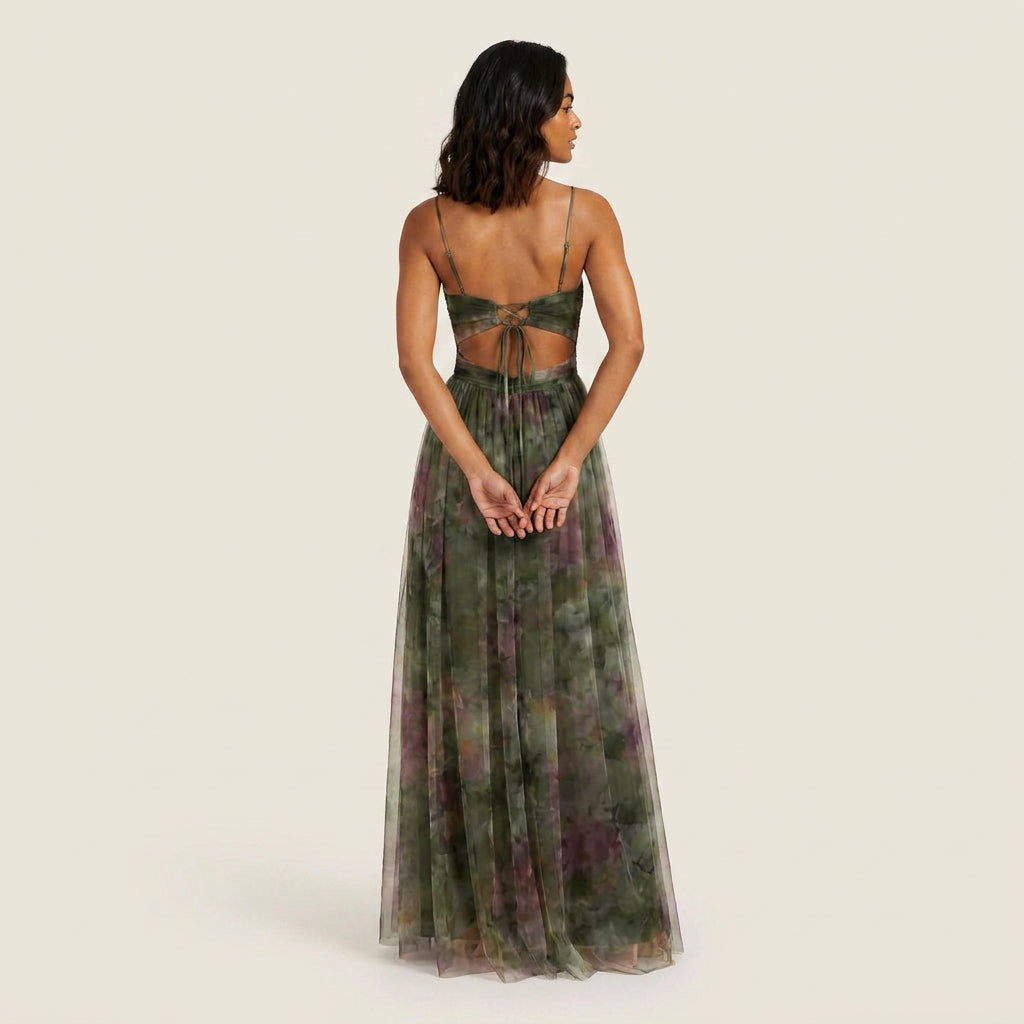 Vestido Largo Estampado Acuarela Tirantes Finos para Mujer
