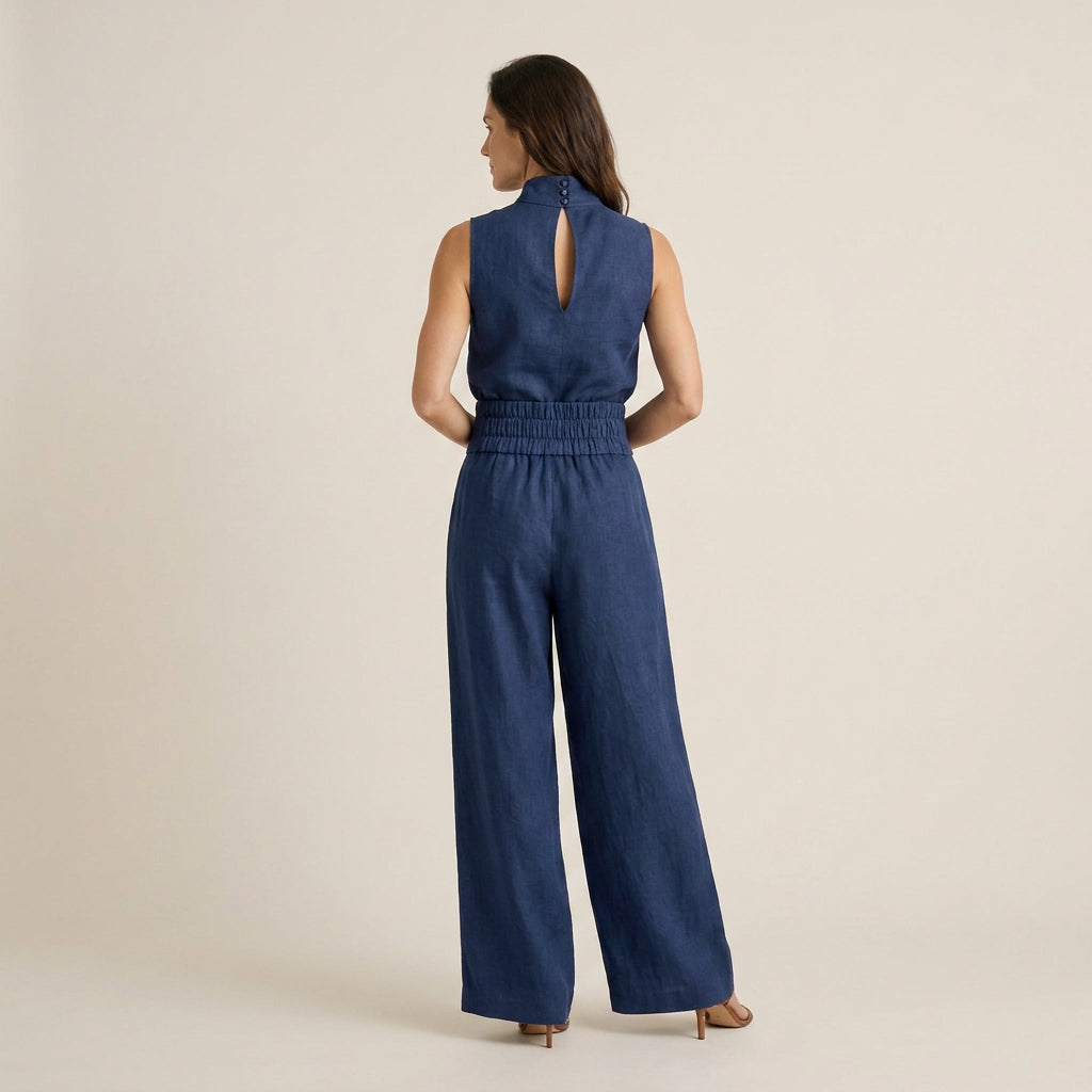 Conjunto Efecto Lino Top y Pantalón Ancho para Mujer