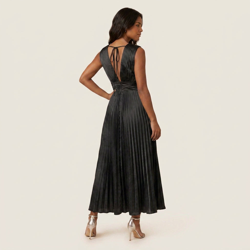 Vestido de Fiesta Plisado Efecto Satén para Mujer