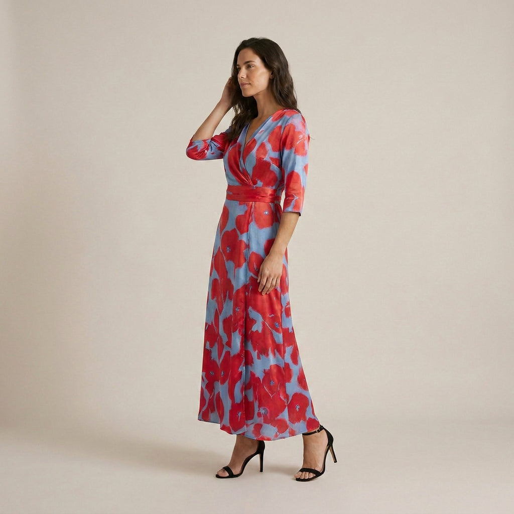 Vestido Fiesta Escote Cruzado Manga Francesa para Mujer