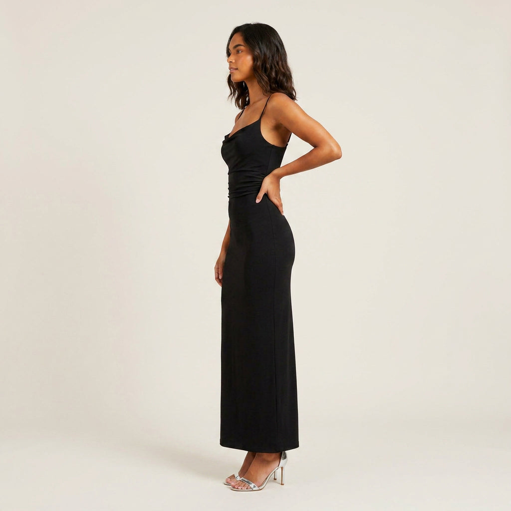 Vestido Largo Estampado Floral Escote Drapeado para Mujer