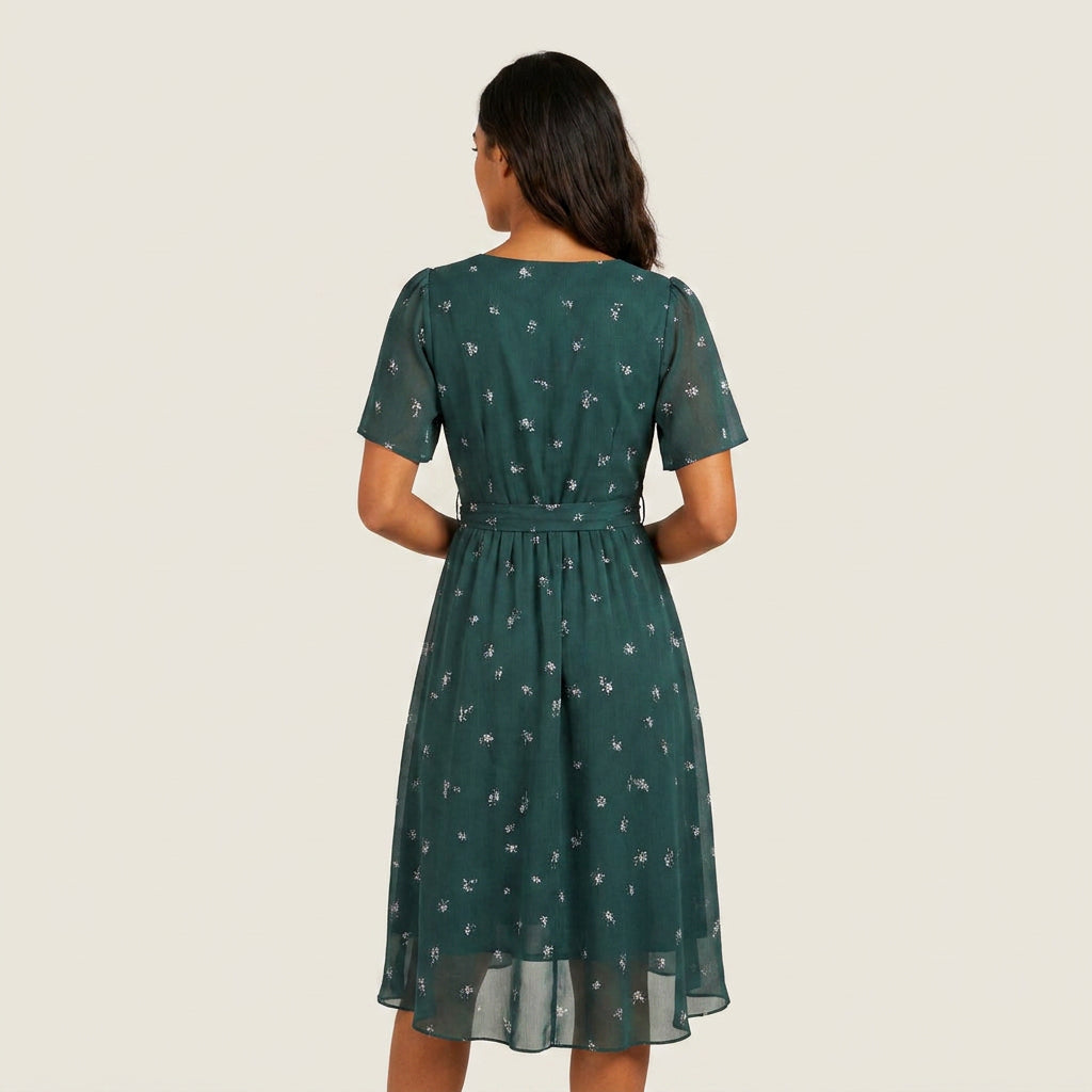 Vestido Cruzado Estampado Floral Bajo Asimétrico para Mujer