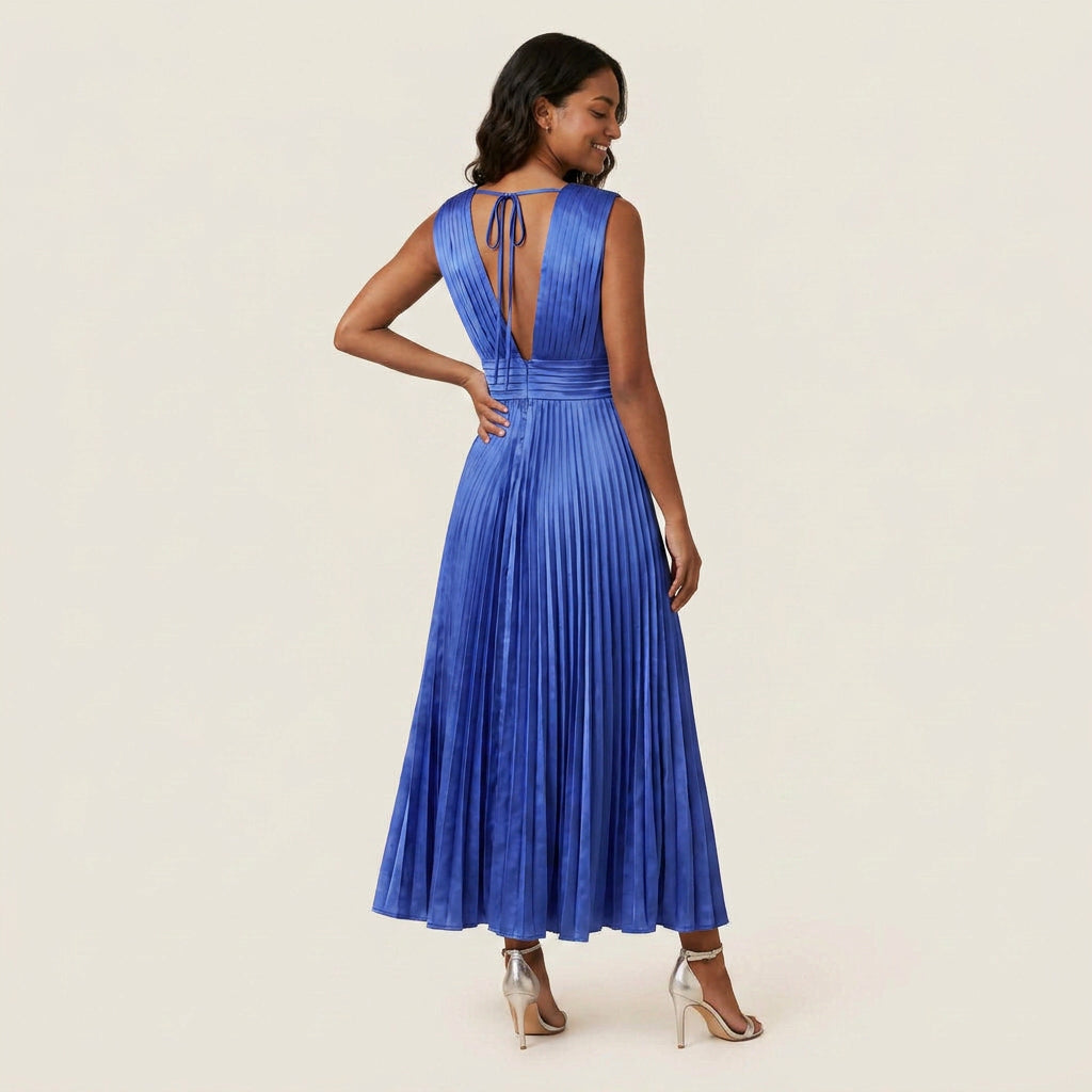 Vestido de Fiesta Plisado Efecto Satén para Mujer