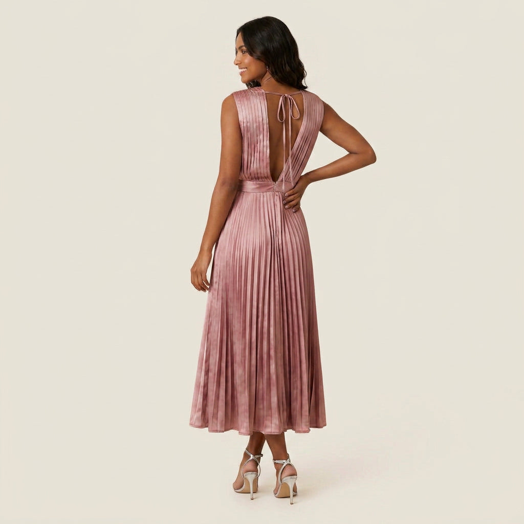 Vestido de Fiesta Plisado Efecto Satén para Mujer