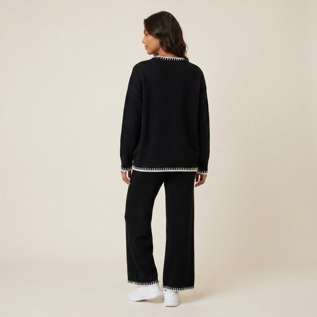 Conjunto de Punto Canalé con Detalle Contrastante para Mujer