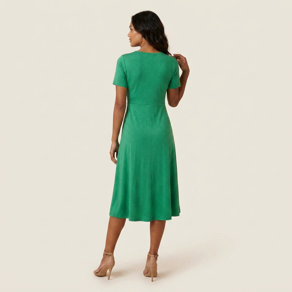 Vestido Midi Escote Trenzado Manga Corta para Mujer
