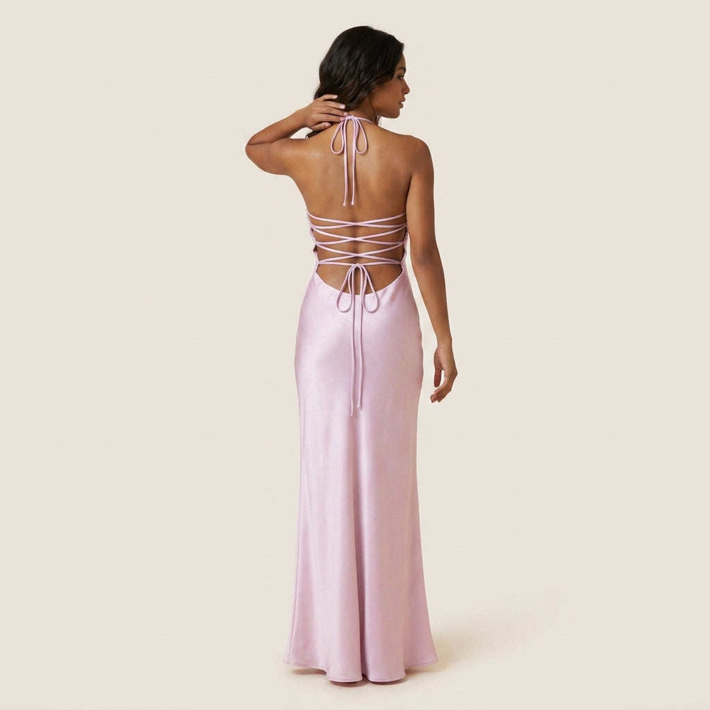 Vestido Largo Efecto Satén con Pedrería para Mujer