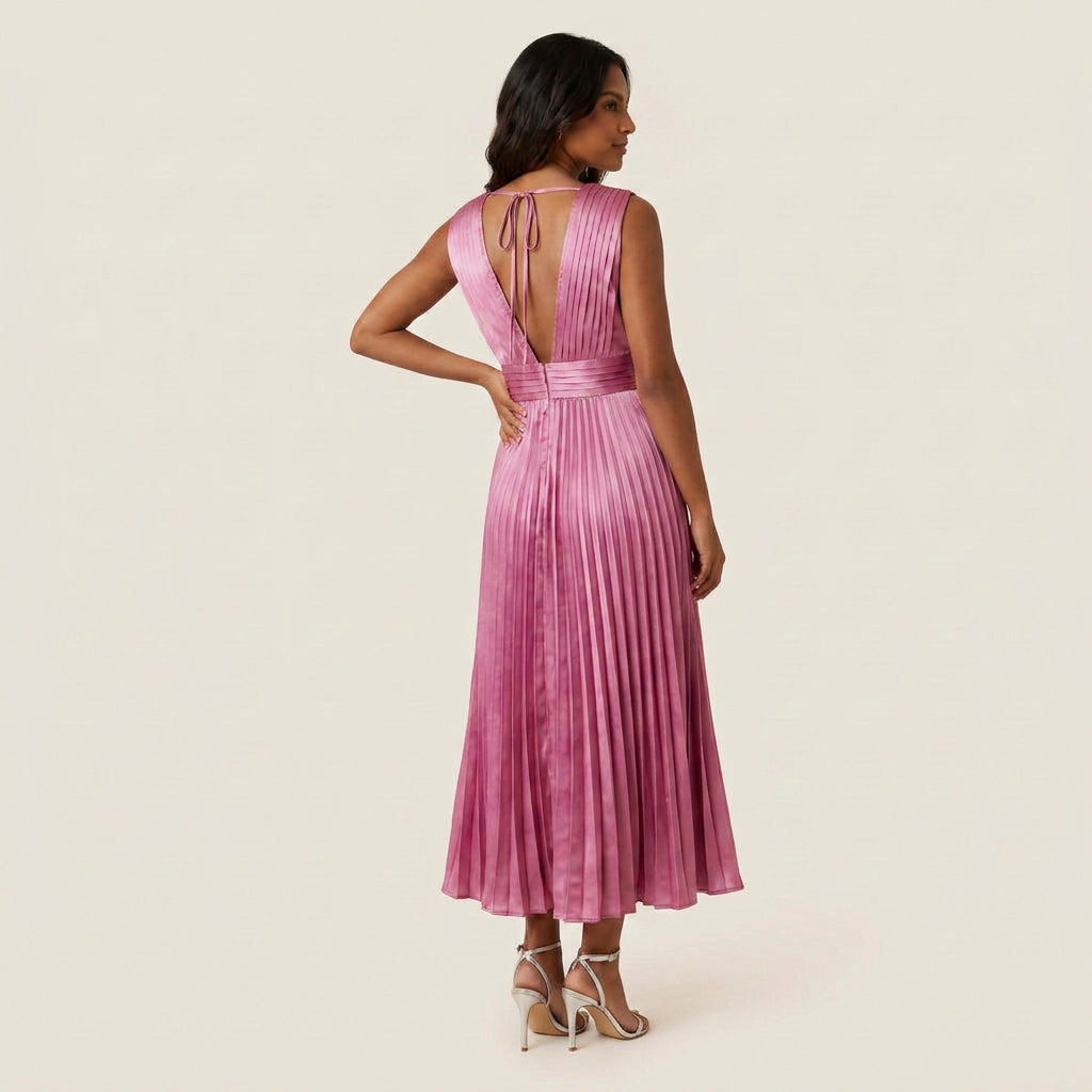 Vestido de Fiesta Plisado Efecto Satén para Mujer