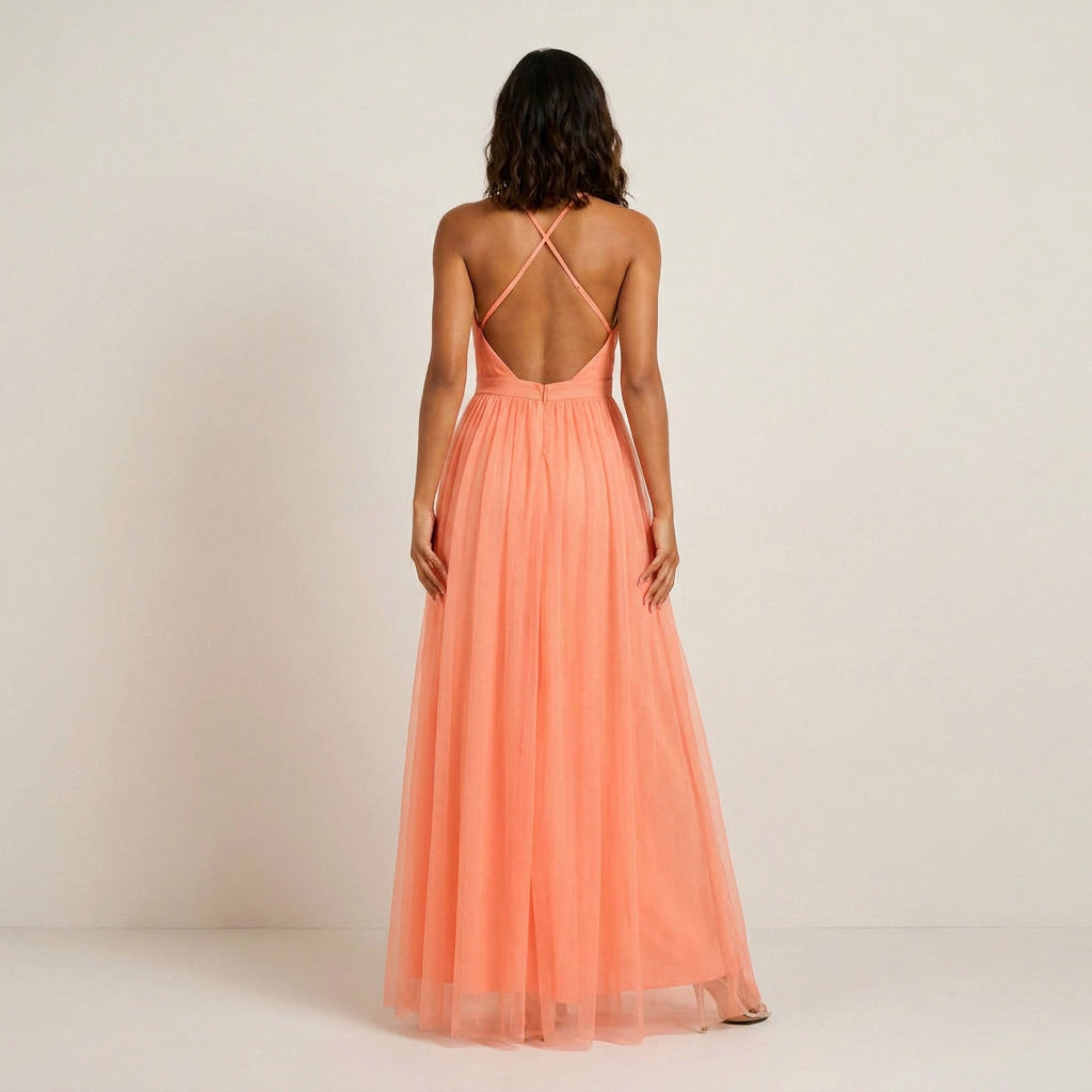 Vestido Fiesta Escote Halter Tul Vaporoso para Mujer
