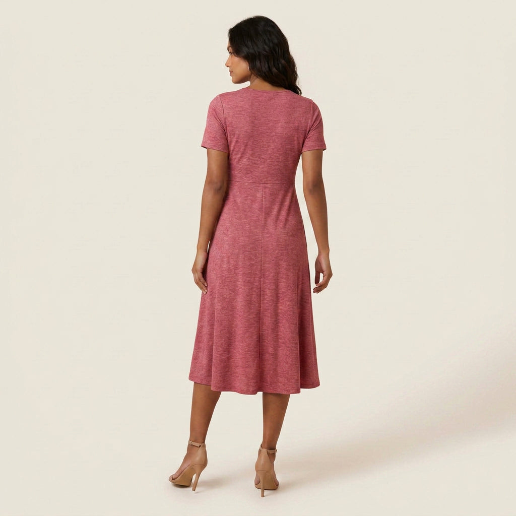 Vestido Midi Escote Trenzado Manga Corta para Mujer