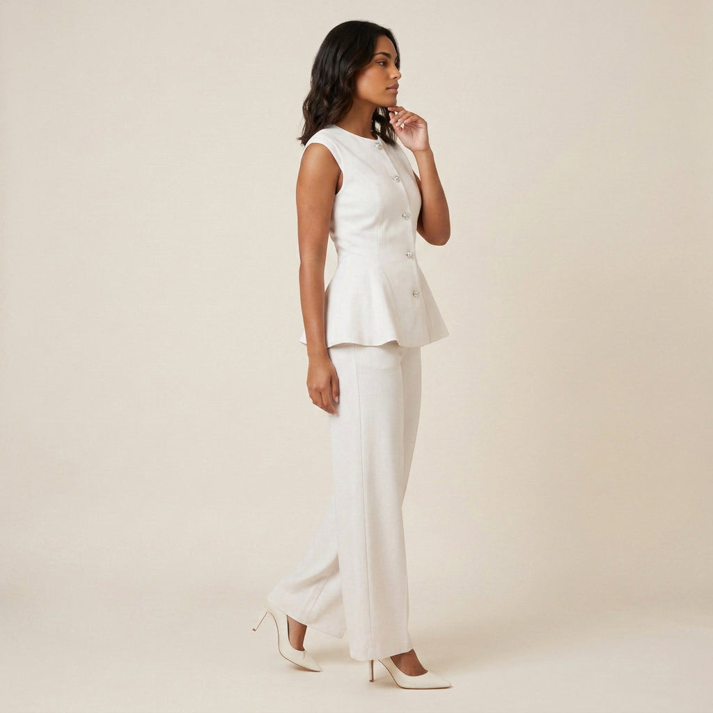 Conjunto de Top Peplum y Pantalón Ancho para Mujer