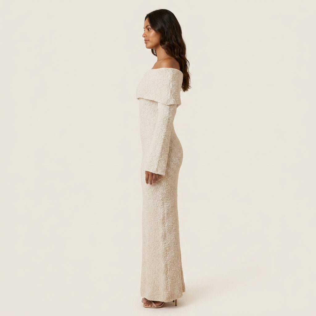 Vestido Largo de Punto con Hombro Descubierto para Mujer