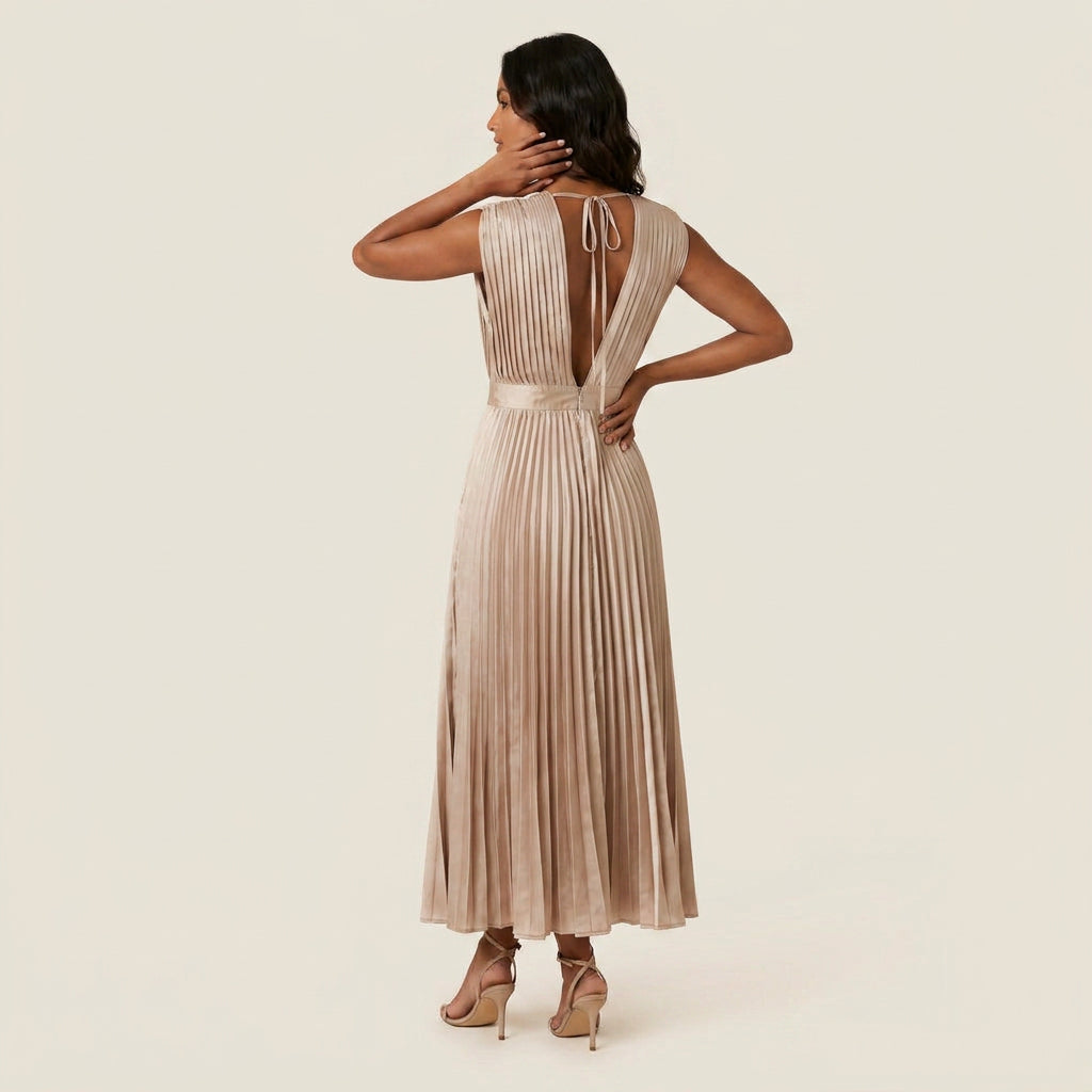 Vestido de Fiesta Plisado Efecto Satén para Mujer