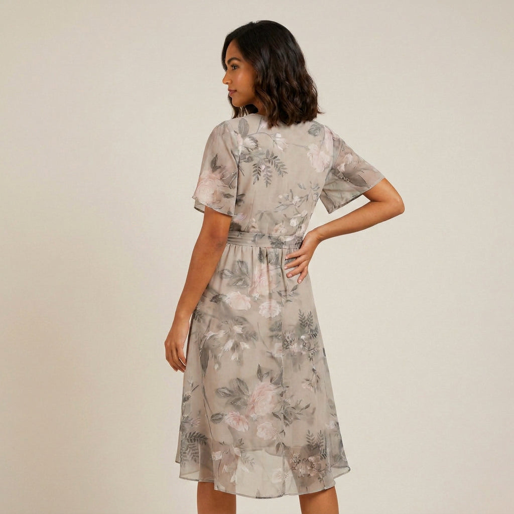 Vestido Cruzado Estampado Floral Bajo Asimétrico para Mujer
