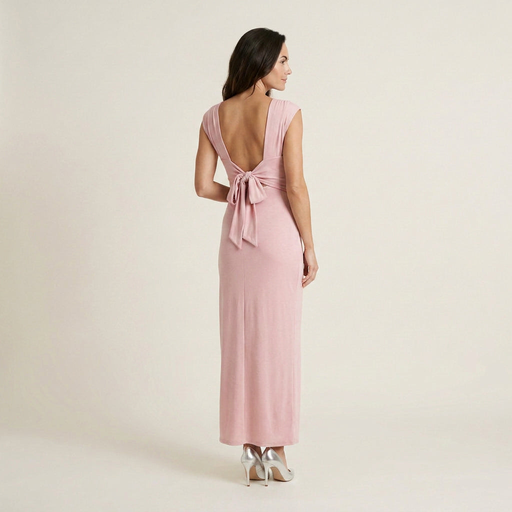 Vestido Largo Escote Drapeado Abertura Frontal para Mujer