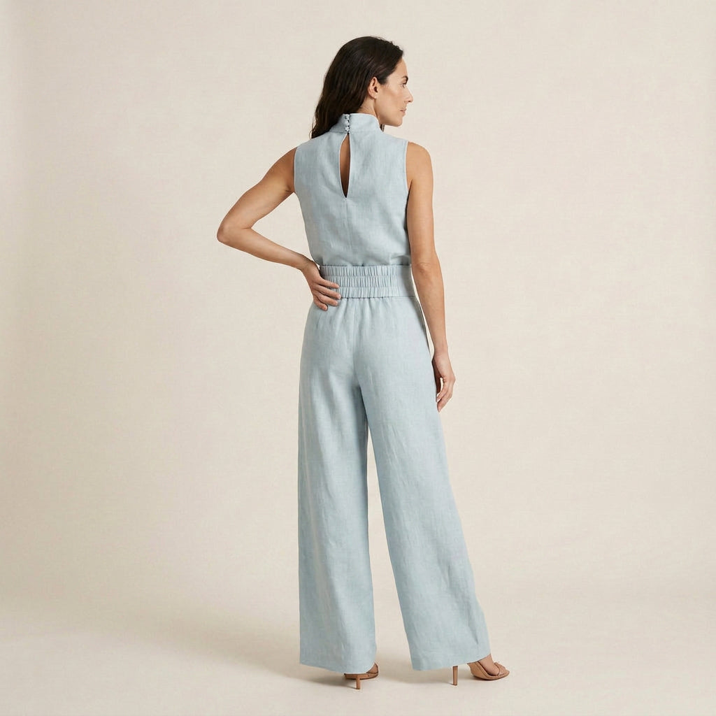 Conjunto Efecto Lino Top y Pantalón Ancho para Mujer