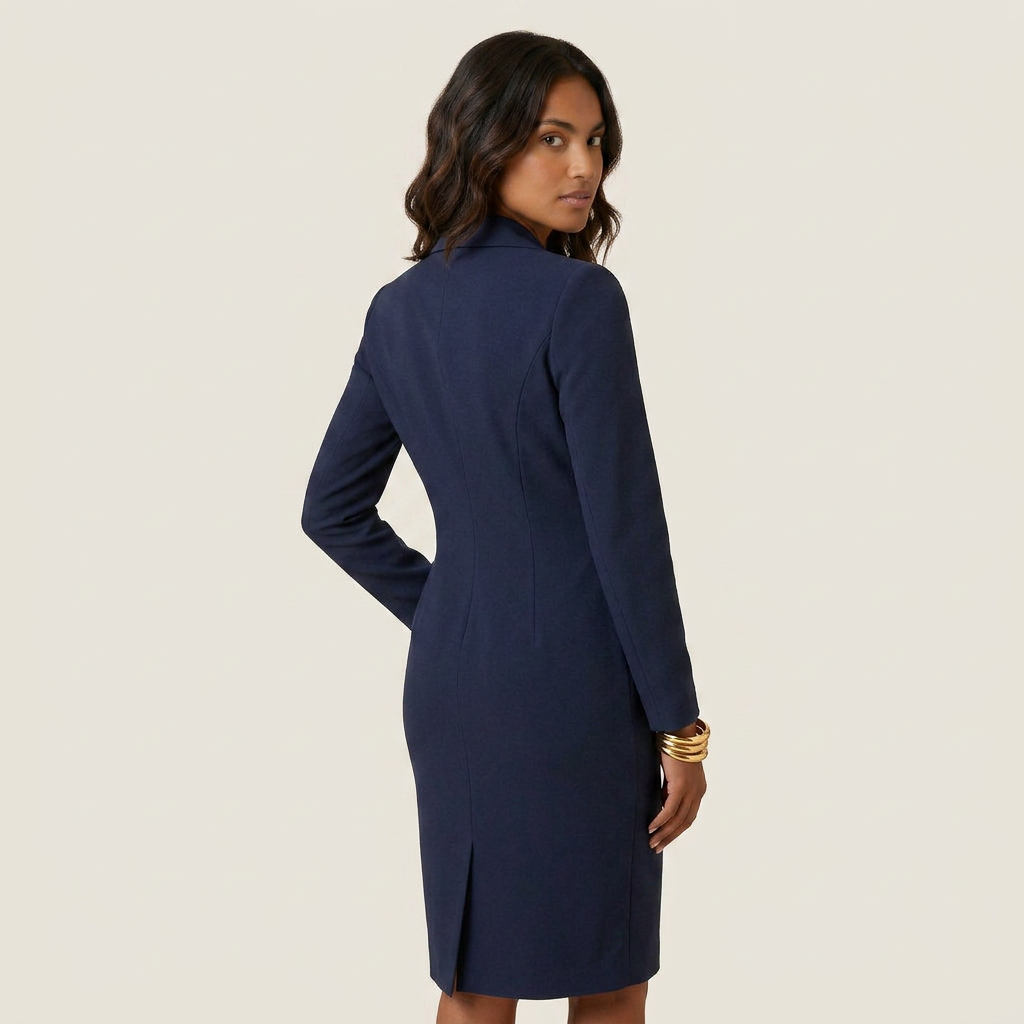 Vestido Blazer Midi Solapas Entallado Botones para Mujer