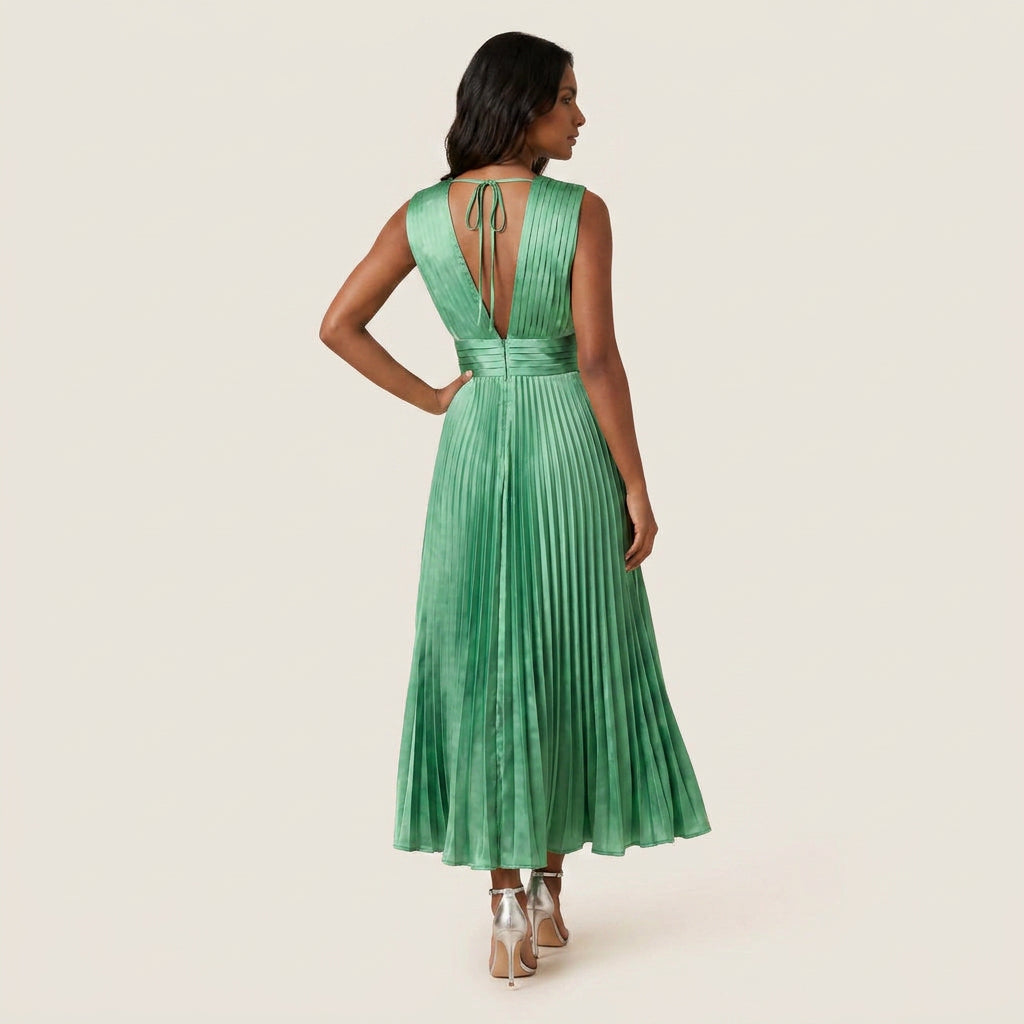 Vestido de Fiesta Plisado Efecto Satén para Mujer