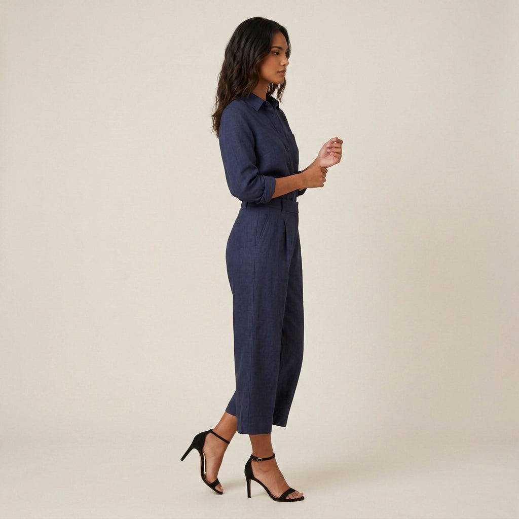 Conjunto de Lino con Camisa y Pantalón Culotte para Mujer