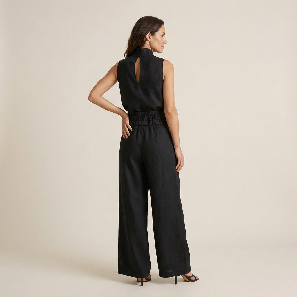 Conjunto Efecto Lino Top y Pantalón Ancho para Mujer