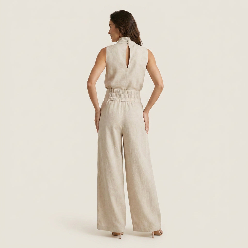 Conjunto Efecto Lino Top y Pantalón Ancho para Mujer