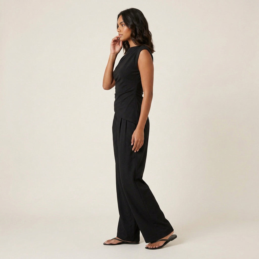 Conjunto Top Drapeado y Pantalón Ancho para Mujer