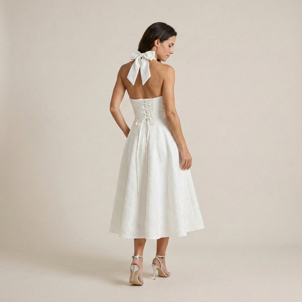 Vestido Fiesta Escote Halter Falda Vuelo para Mujer