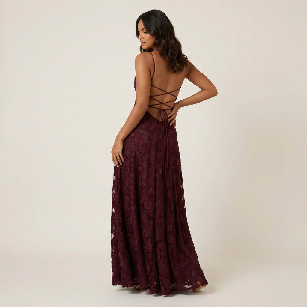 Vestido de Fiesta Largo Jacquard Floral con Tirantes para Mujer