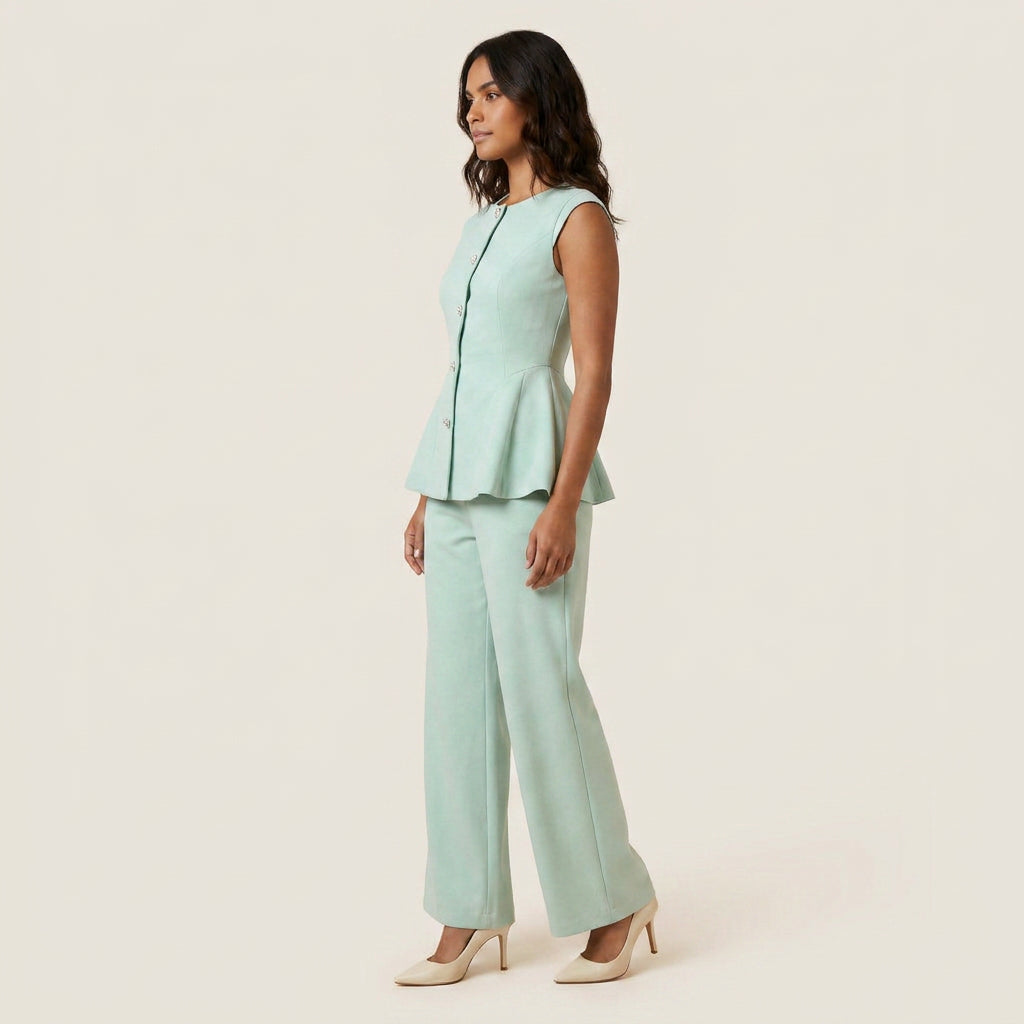 Conjunto de Top Peplum y Pantalón Ancho para Mujer