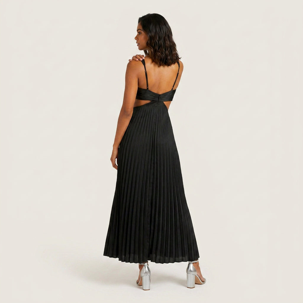 Vestido Fiesta Falda Plisada Cintura Descubierta para Mujer