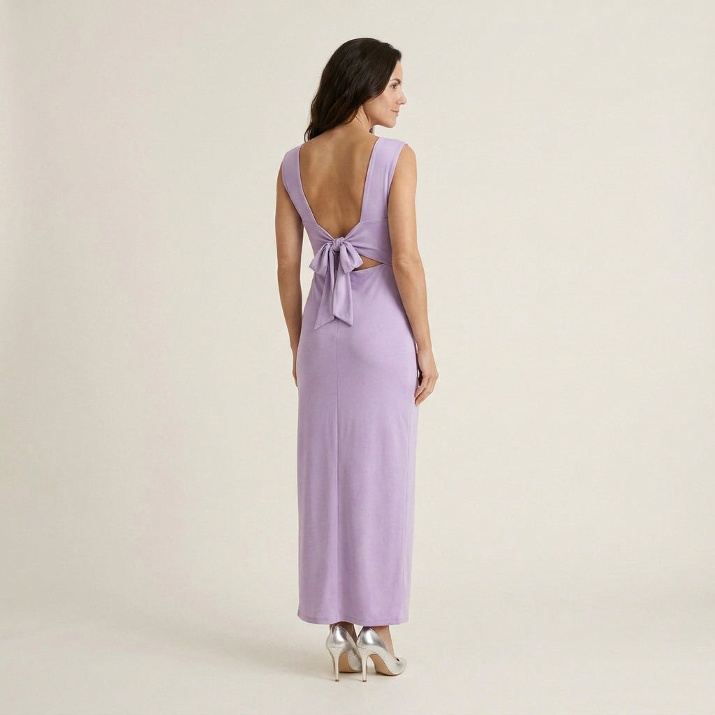 Vestido Largo Escote Drapeado Abertura Frontal para Mujer
