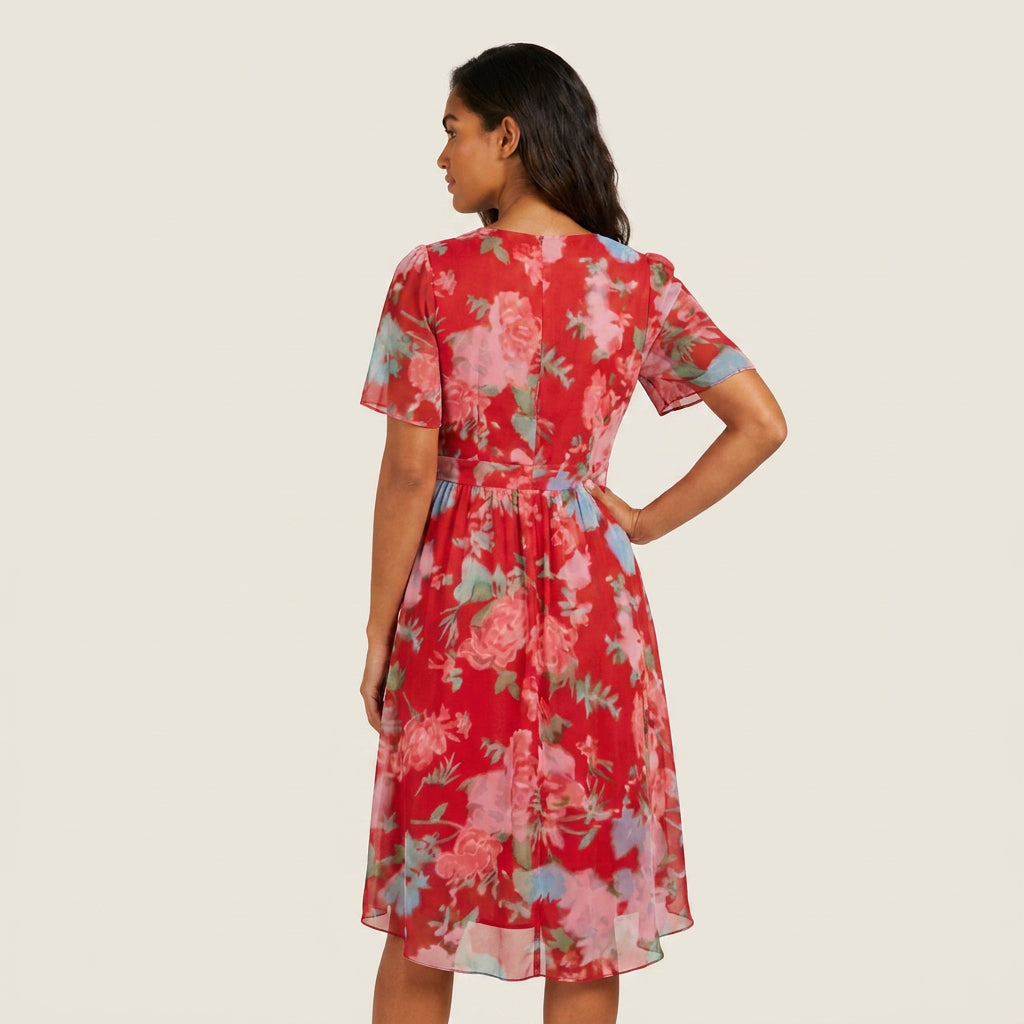 Vestido Cruzado Estampado Floral Bajo Asimétrico para Mujer