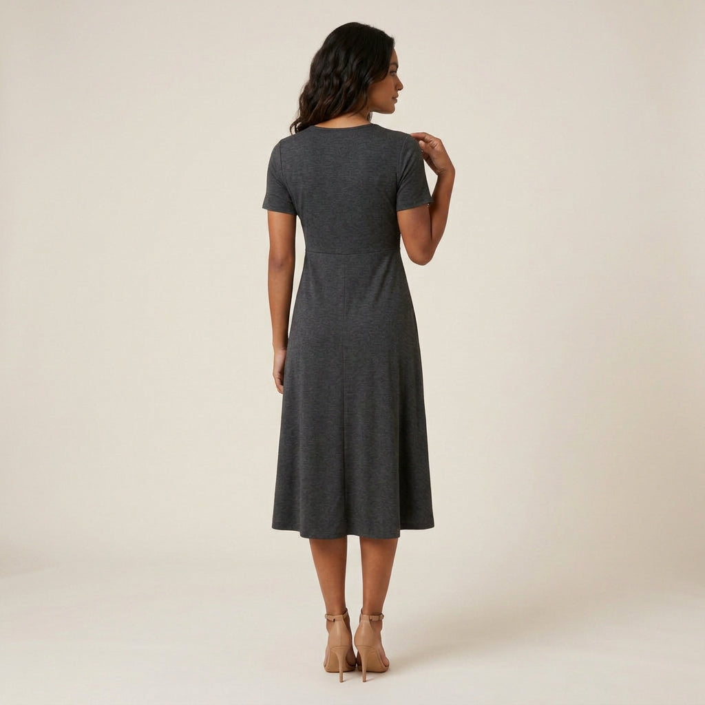 Vestido Midi Escote Trenzado Manga Corta para Mujer