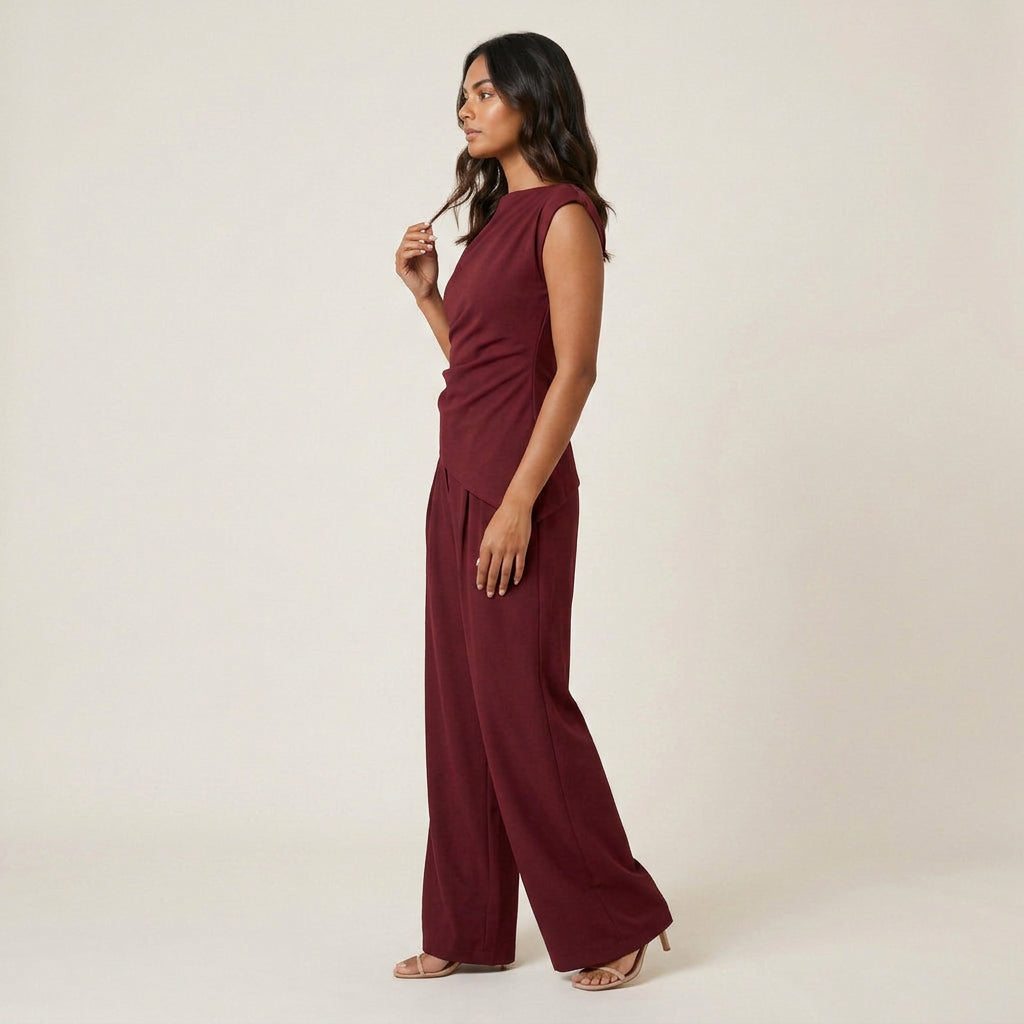 Conjunto Top Drapeado y Pantalón Ancho para Mujer