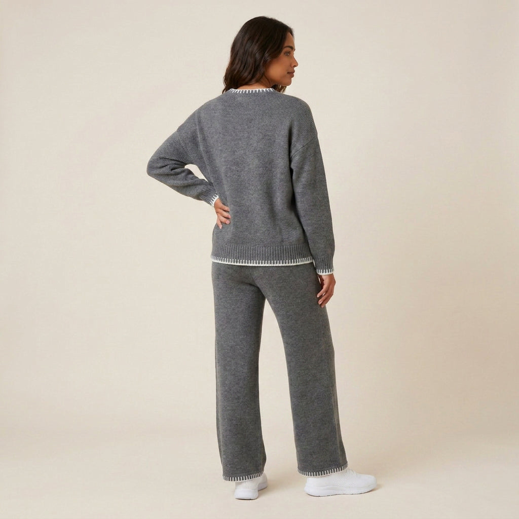 Conjunto de Punto Canalé con Detalle Contrastante para Mujer