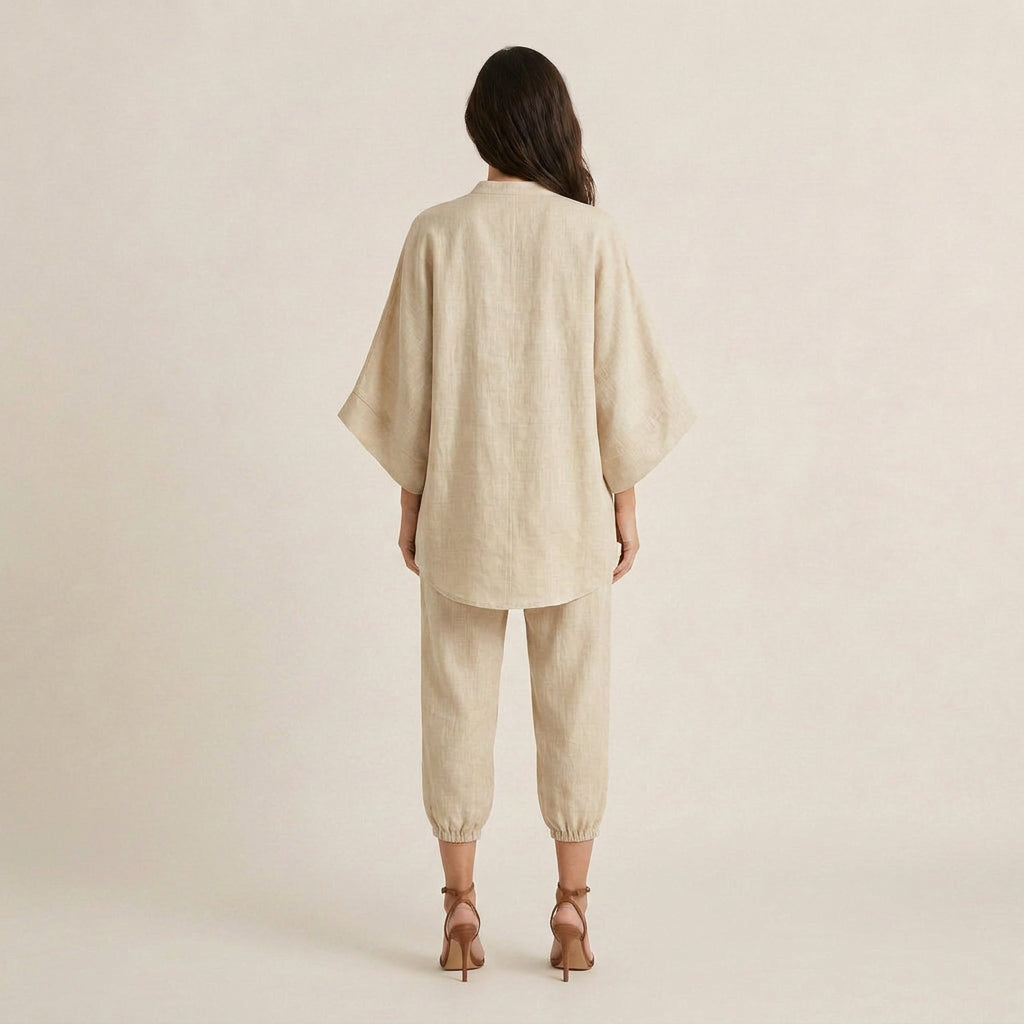 Conjunto de Lino con Túnica y Pantalón Capri para Mujer