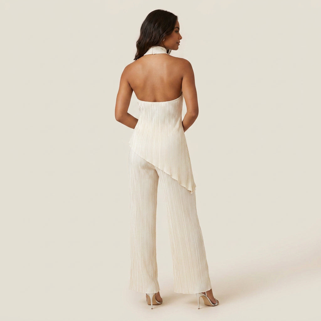 Conjunto de Top Halter y Pantalón Plisado para Mujer