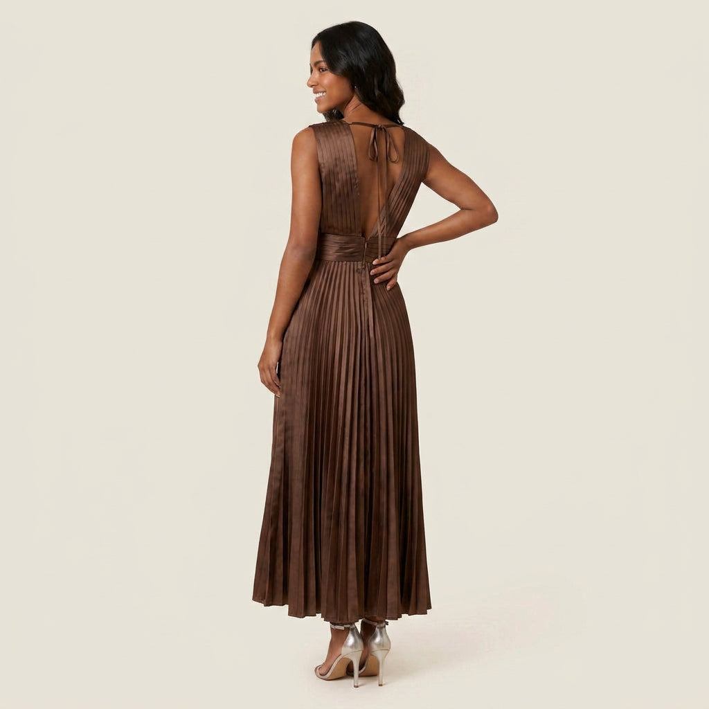 Vestido de Fiesta Plisado Efecto Satén para Mujer