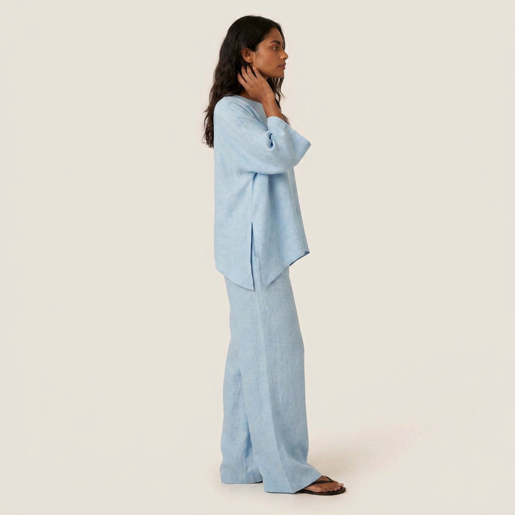 Conjunto Efecto Lino Top y Pantalón para Mujer