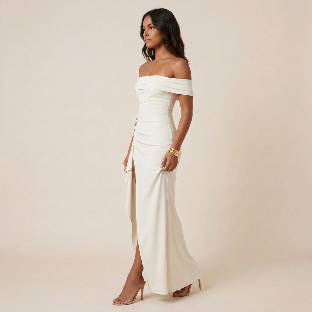 Vestido de Fiesta Largo Hombro Descubierto con Abertura para Mujer